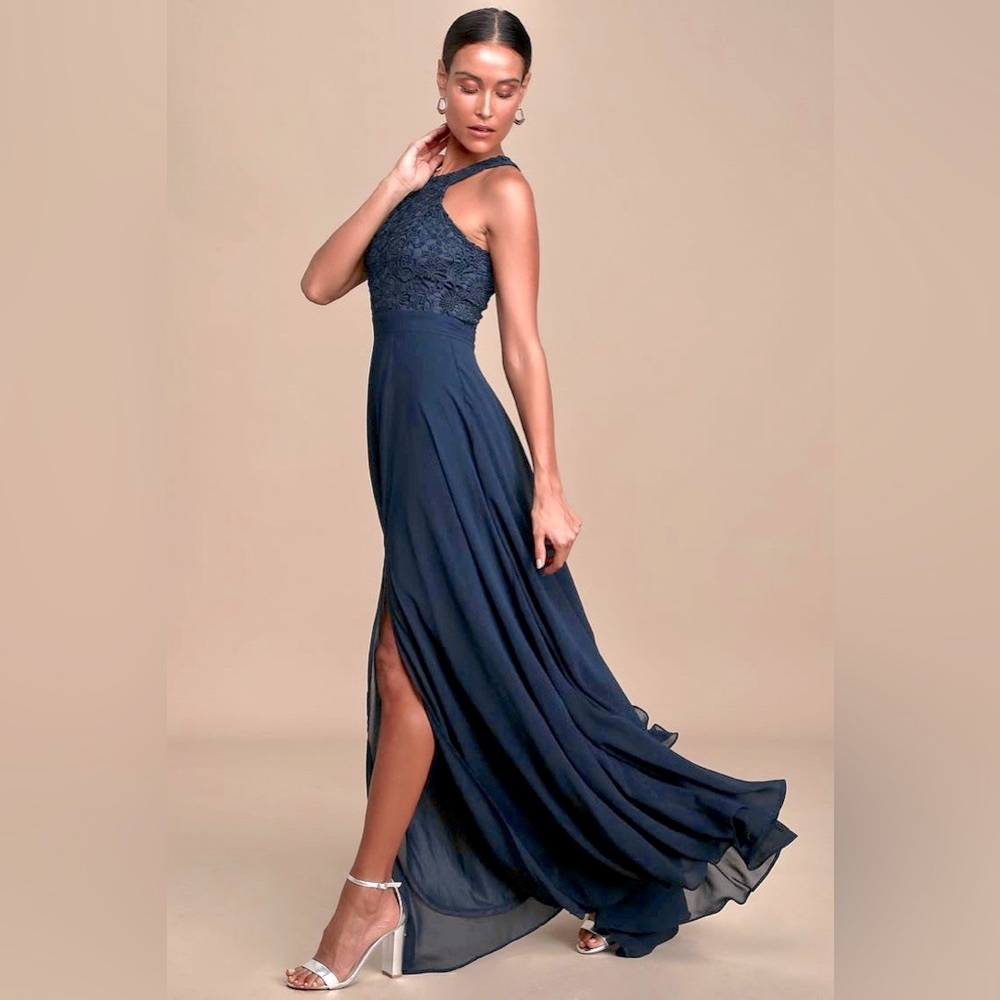 Navy Blue Lace Maxi Dress